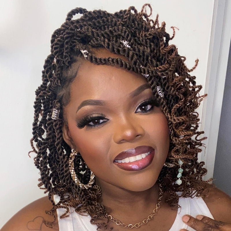 Leeven Crochet Hair 8 Inch Senegalese Twist 8 Packs Ombre Brown Pre Looped Short Crochet Braids Wavy Small Havana Twist with Curly Ends Synthetic Braiding Hair for Women